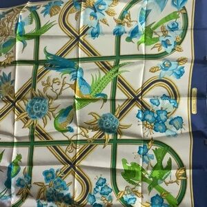 Vintage Authentic Hermes 100% Silk Scarf Tropical Floral and Bird Print